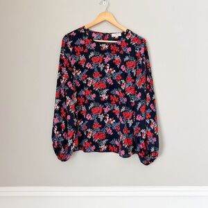 Loft floral blouse medium blue pink navy